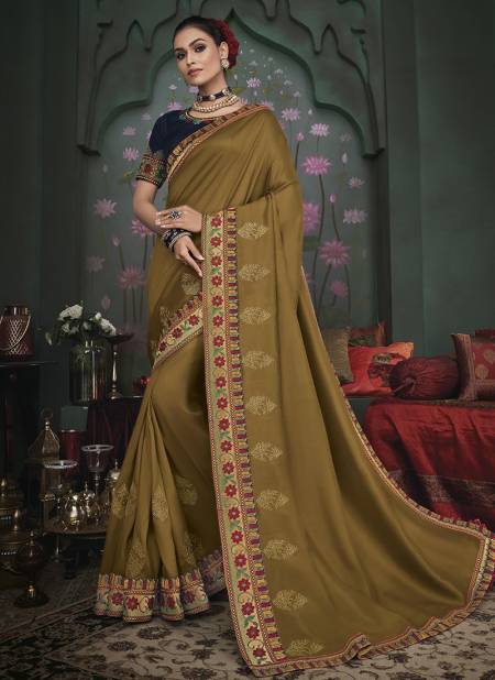 Mehendi Colour BK Vanya 3100 Fancy Latest Designer Festive Wear Heavy Satin Saree Collection 3104